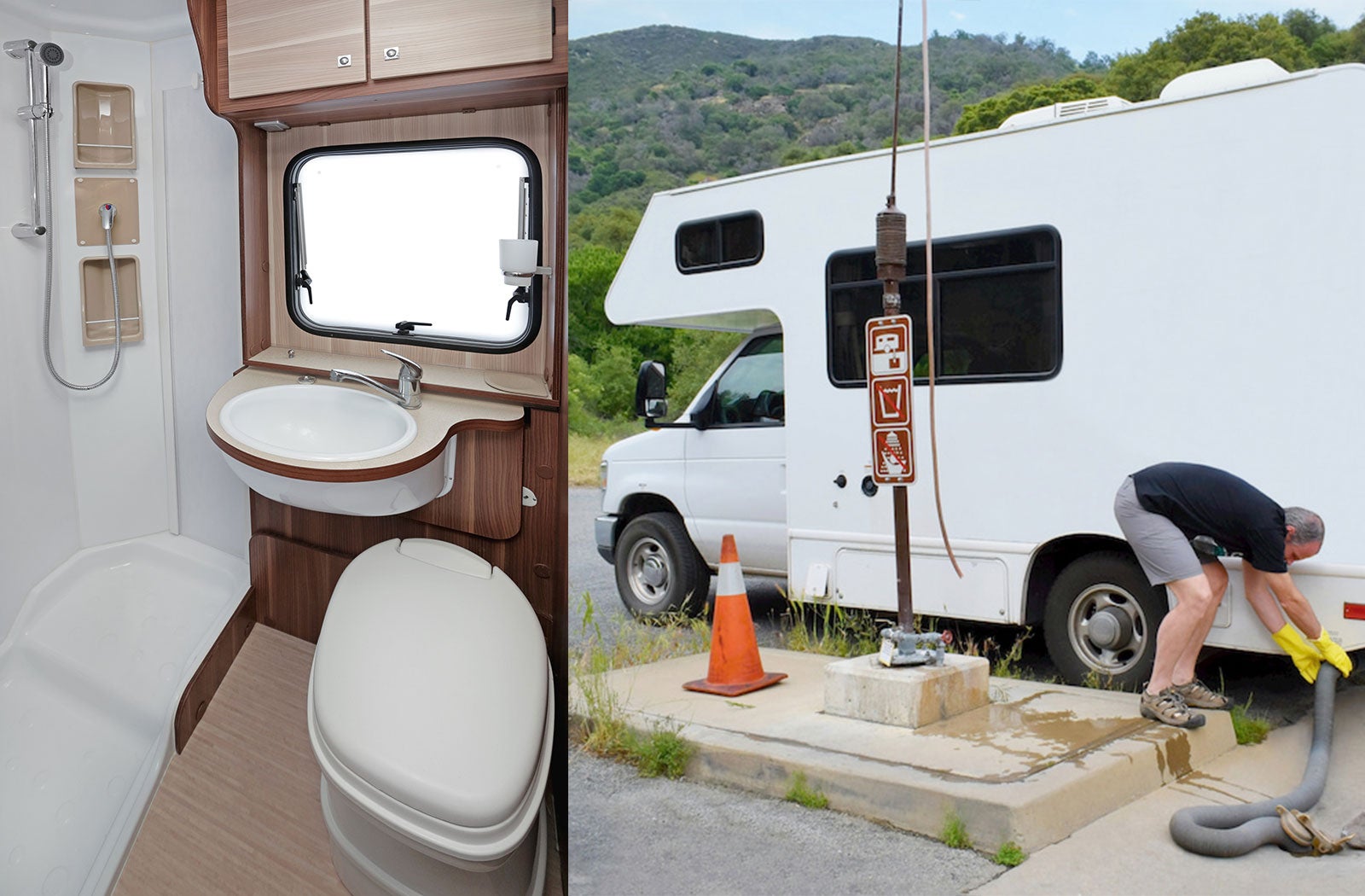 Portable RV/camper toilet and holding tank setup in Fresno, California