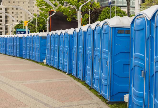 Seasonal porta potty units set up at a Fresno, California venue